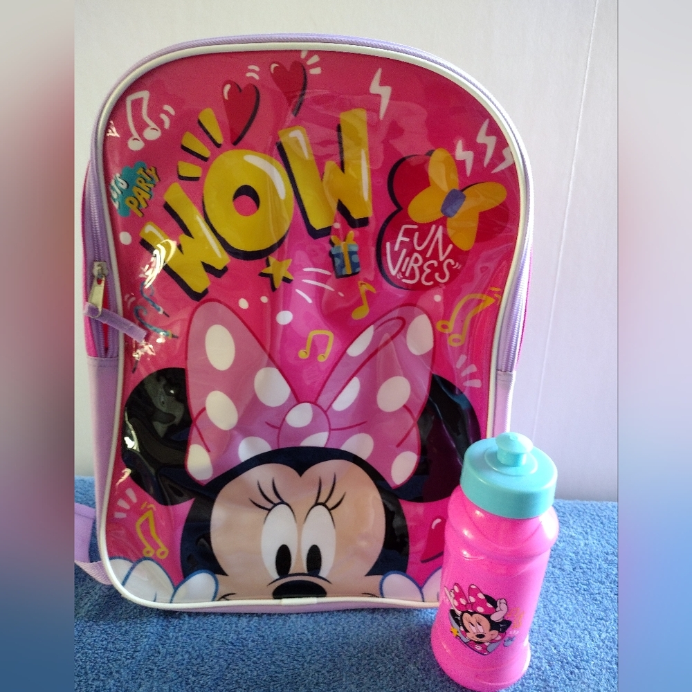 Disney Pink WOW Minnie Mouse Backpack with Matching Pink Bottle